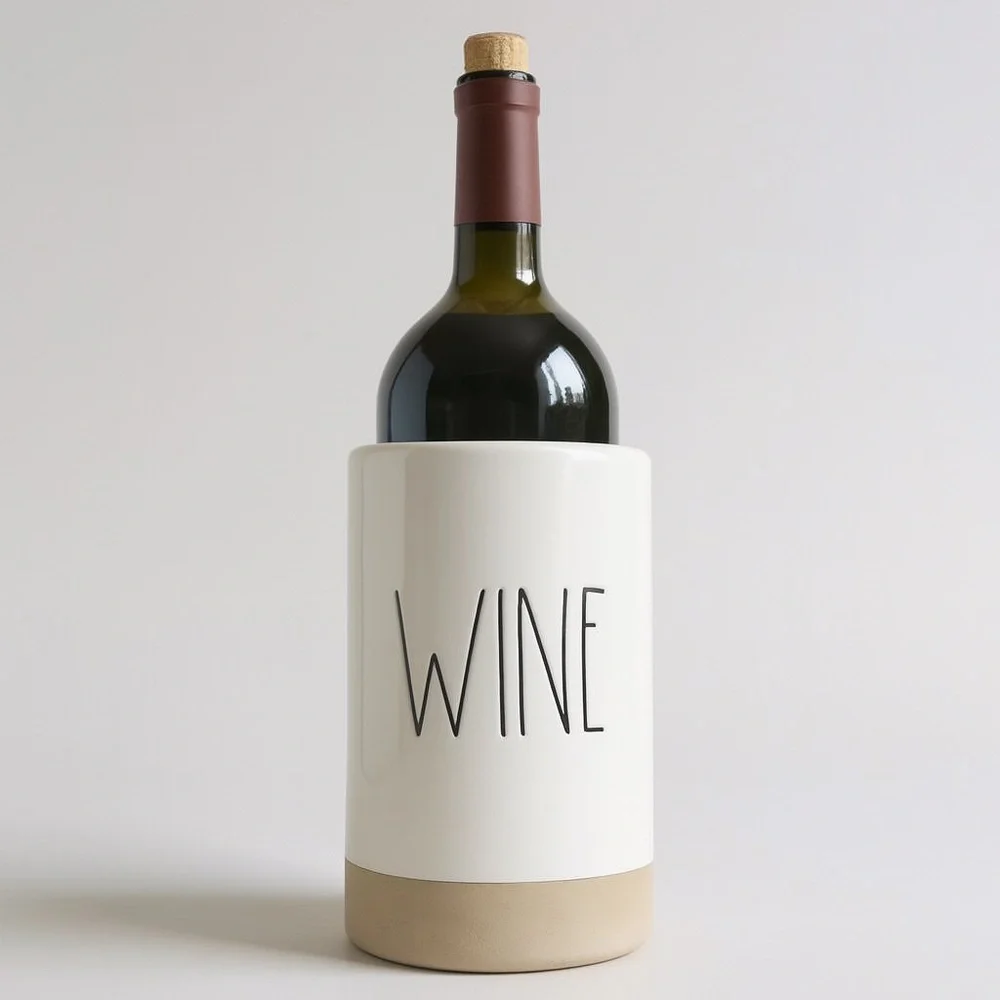 Rae Dunn “WINE” Ceramic Wine Bottle Chiller Magenta Farmhouse Barware